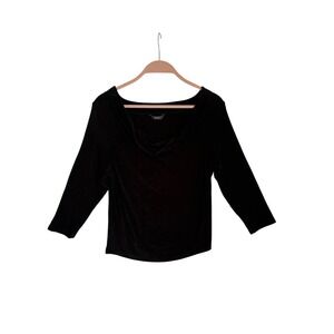 Vtg Fiore Womens Black Cowl Neck 3/4 Sleeve Blouse Slinky Sz M Minimalist USA